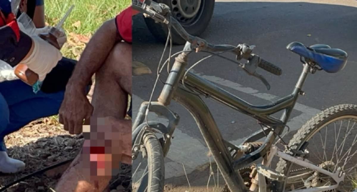 Ciclista fica ferido após colidir contra caminhonete na contramão na Avenida Rio Madeira em Porto Velho