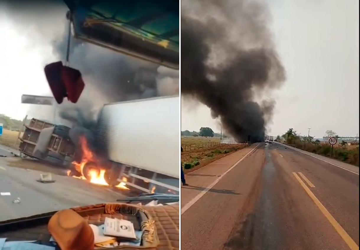 Sobe para três o número de mortos em colisão entre caminhões na BR-364