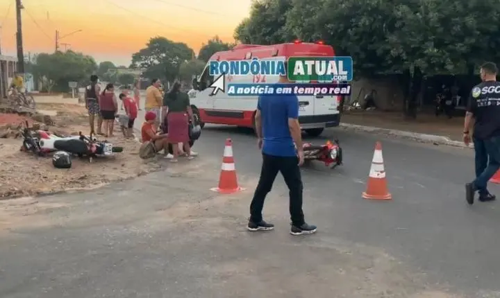 Colisão entre duas motocicletas deixa dois feridos no cruzamento da Rua Goiânia com a Rua T-24 em RO