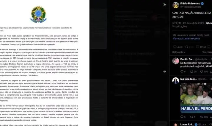 Flávio Bolsonaro se diz ‘presidente eleito’, apaga post e passa a se chamar de ‘líder do Brasil’ em carta