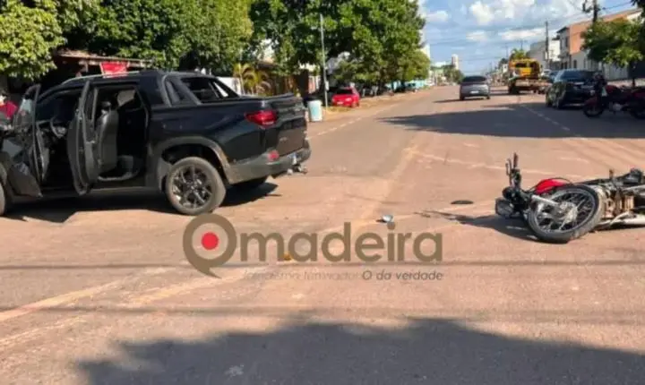Motociclista fica gravemente ferido em colisão com picape no bairro Liberdade em Porto Velho