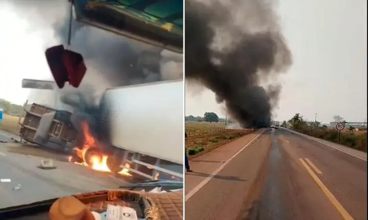 Sobe para três o número de mortos em colisão entre caminhões na BR-364